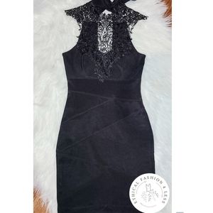 NWT Le Chateau Black Lace Halter Dress